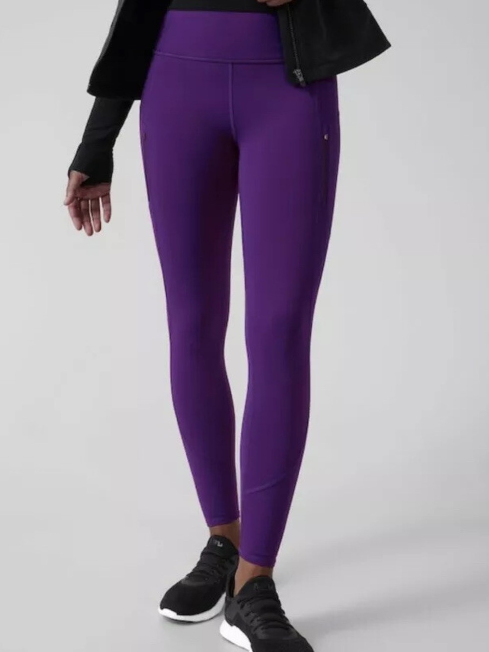 NWT Athleta Rainier Tight Purple Reflective Zip Pockets Leggings XS